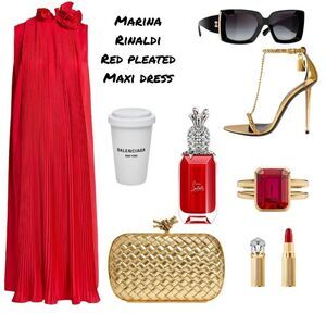 Marina Rinaldi Red / Rosso Pleated Maxi Dress